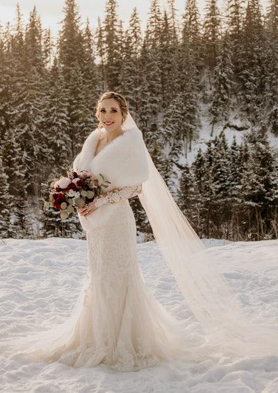  Ivory white fur shawl